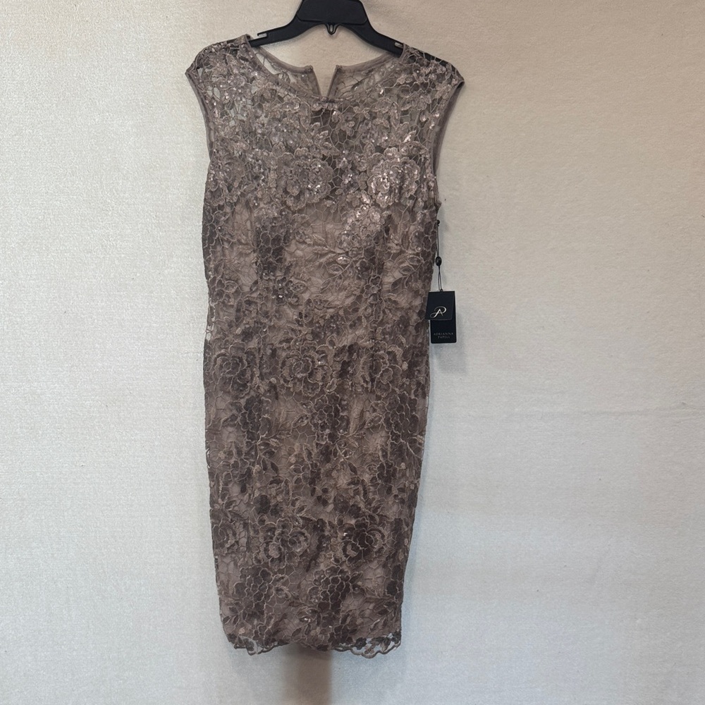 Adrianna Papell Champagne Lace Midi Dress